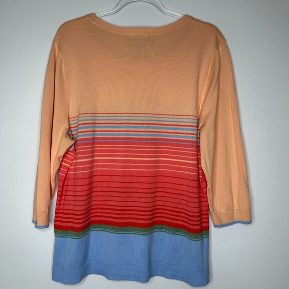 Lands End Pullover Sweater Size 1X Orange Multicolor Stripe Supima Cotton - Picture 2 of 9